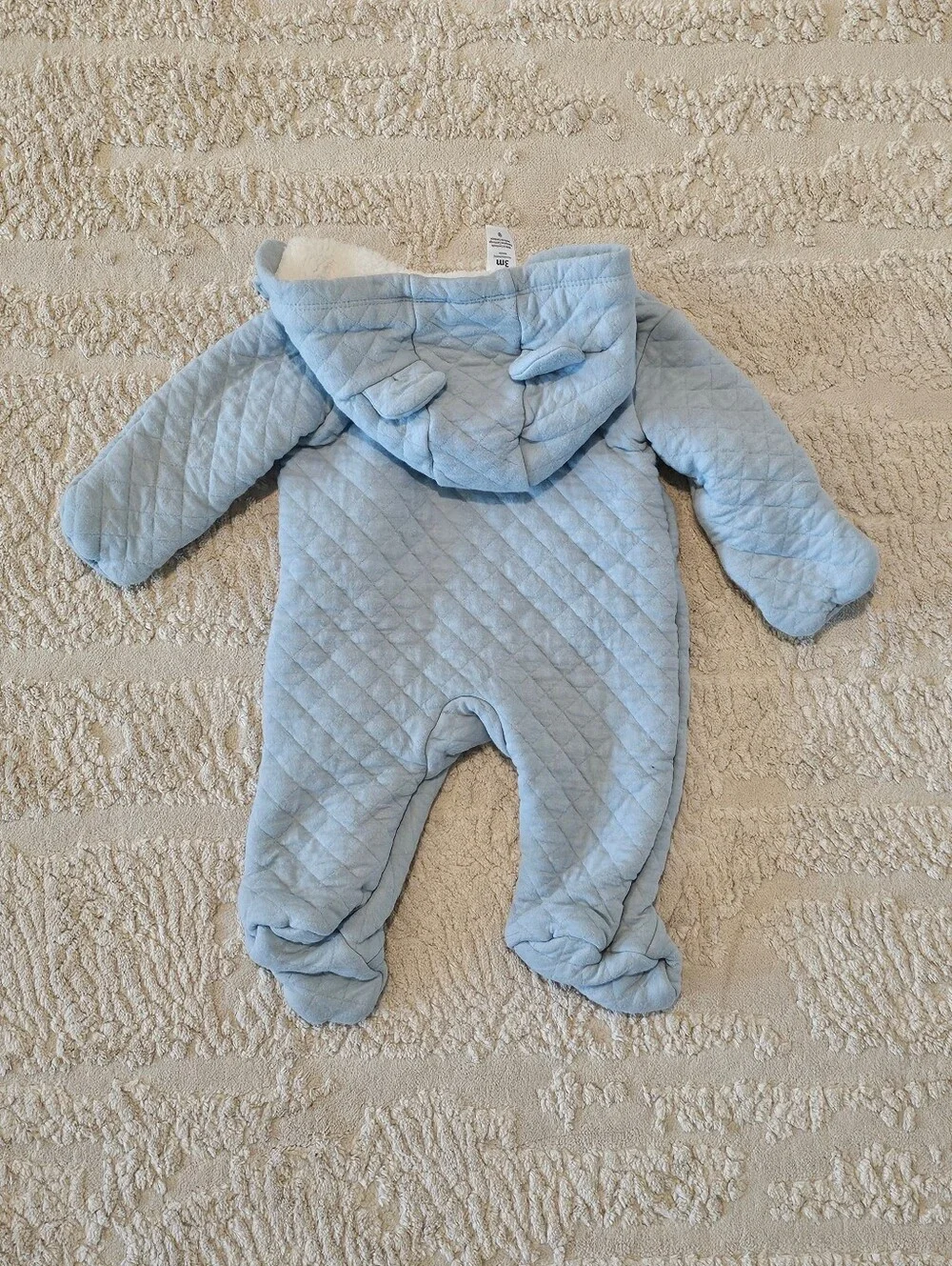 Carter's Light Blue Quilted Hooded Baby Footie with Ear Detail